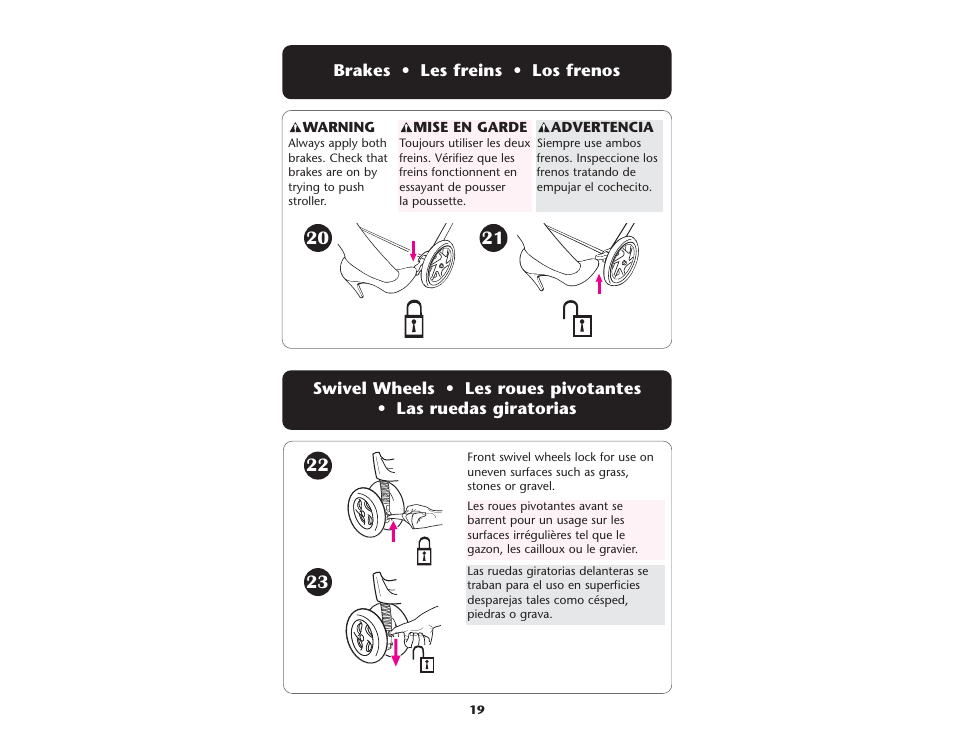 Brakes • les freins • los frenos | Graco ISPA089AE User Manual | Page 30 / 111