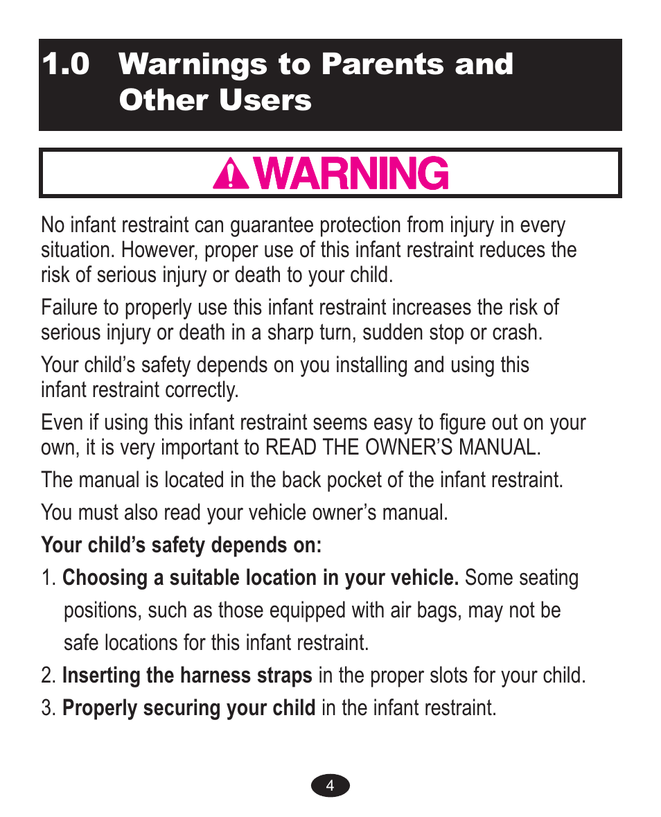 0 warnings to parents and other users | Graco ISPA089AE User Manual | Page 36 / 111