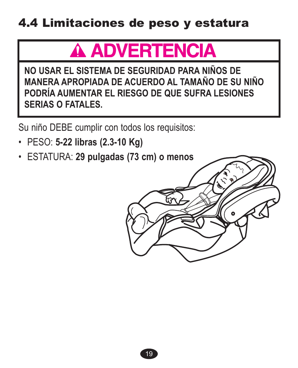 4 limitaciones de peso y estatura | Graco ISPA089AE User Manual | Page 91 / 111