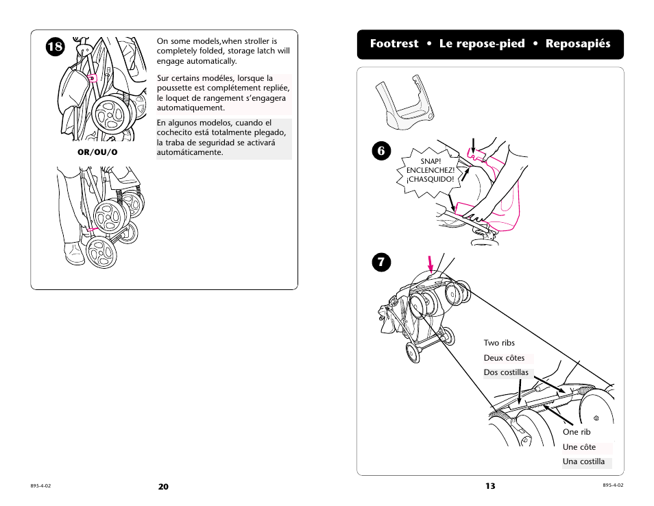 Footrest • le repose-pied • reposapiés | Graco 6974 User Manual | Page 13 / 32