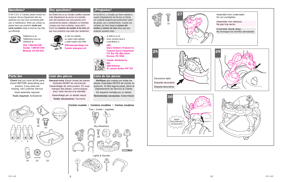 Parts list liste des pièces lista de las piezas, Questions? des questions? ¿preguntas | Graco 4530 & 4540 User Manual | Page 15 / 20