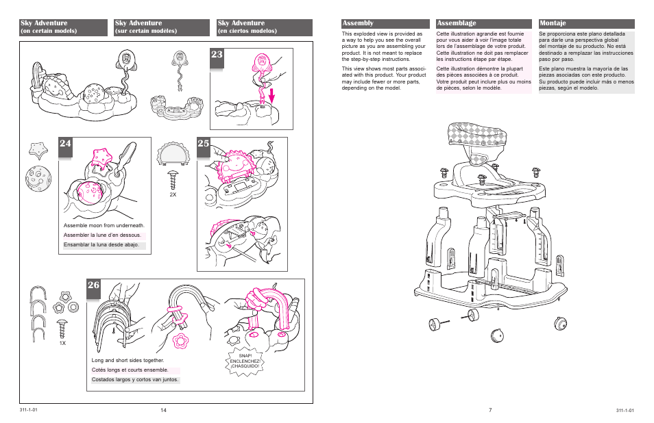 Assembly, Assemblage montaje, Sky adventure | Graco 4530 & 4540 User Manual | Page 7 / 20