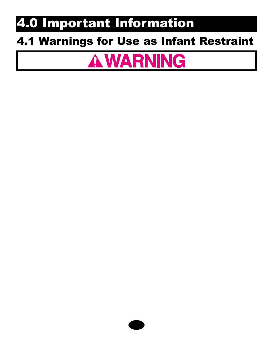 0 important information, 1 warnings for use as infant restraint | Graco 6900 User Manual | Page 45 / 112