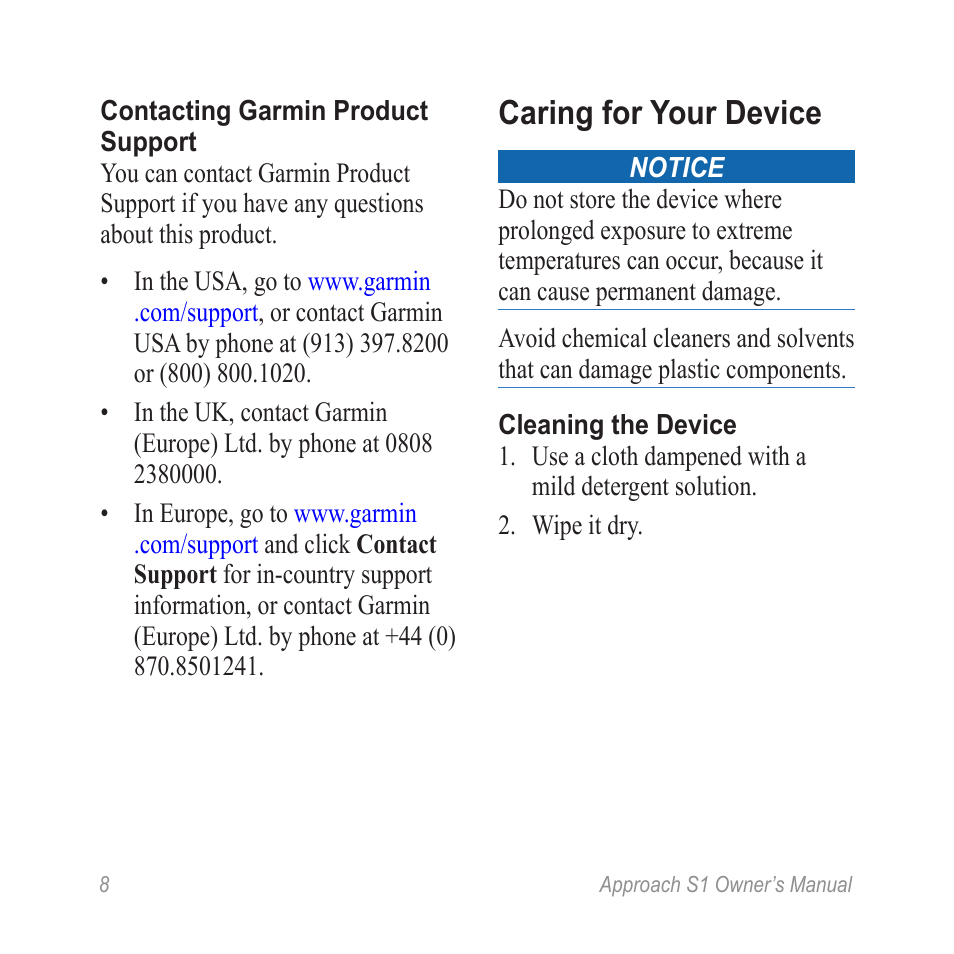 Caring for your device | Graco APPROACH S1 User Manual | Page 10 / 12