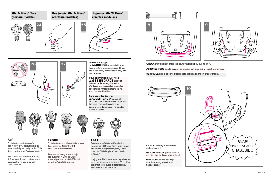 Snap! enclenchez! ¡chasquido | Graco 1135 User Manual | Page 10 / 16