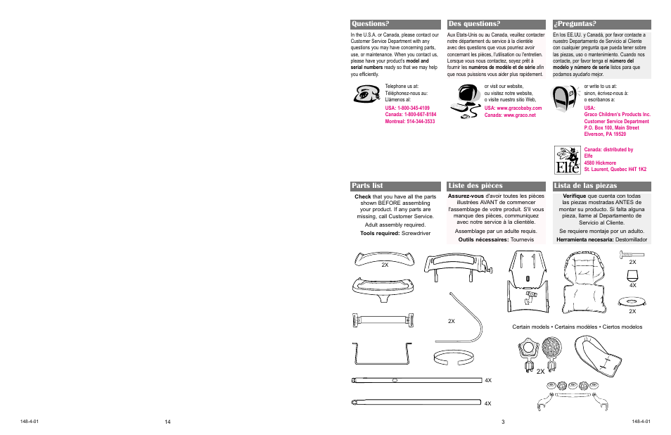 Parts list liste des pièces lista de las piezas, Questions? des questions? ¿preguntas | Graco 1135 User Manual | Page 14 / 16