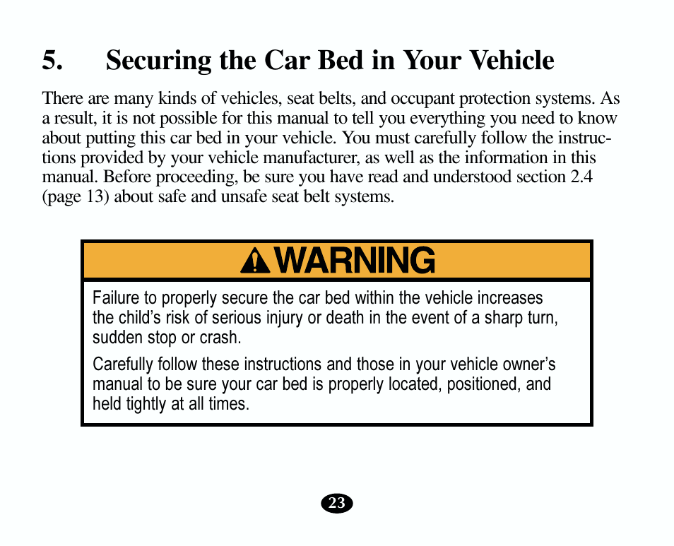 Securing the car bed in your vehicle | Graco 8403 User Manual | Page 23 / 36