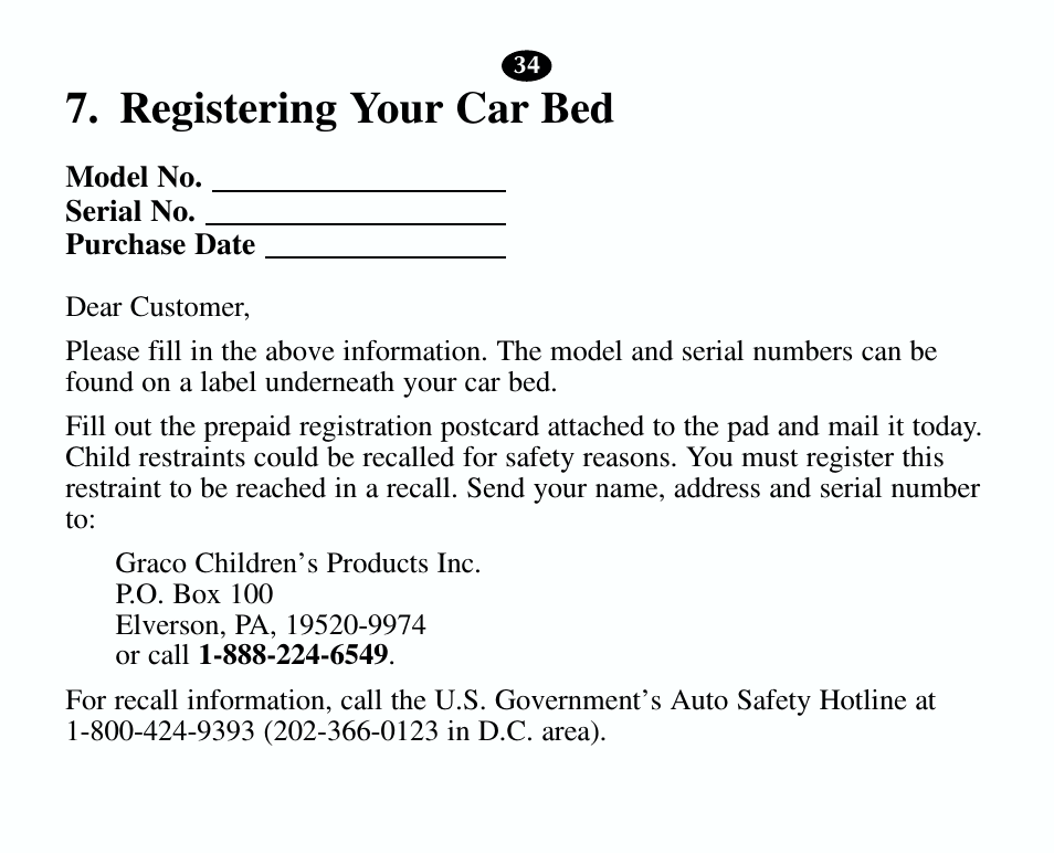 Registering your car bed | Graco 8403 User Manual | Page 34 / 36