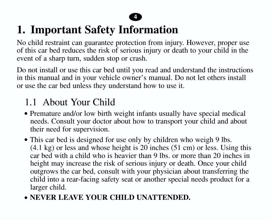 Important safety information, 1 about your child | Graco 8403 User Manual | Page 4 / 36