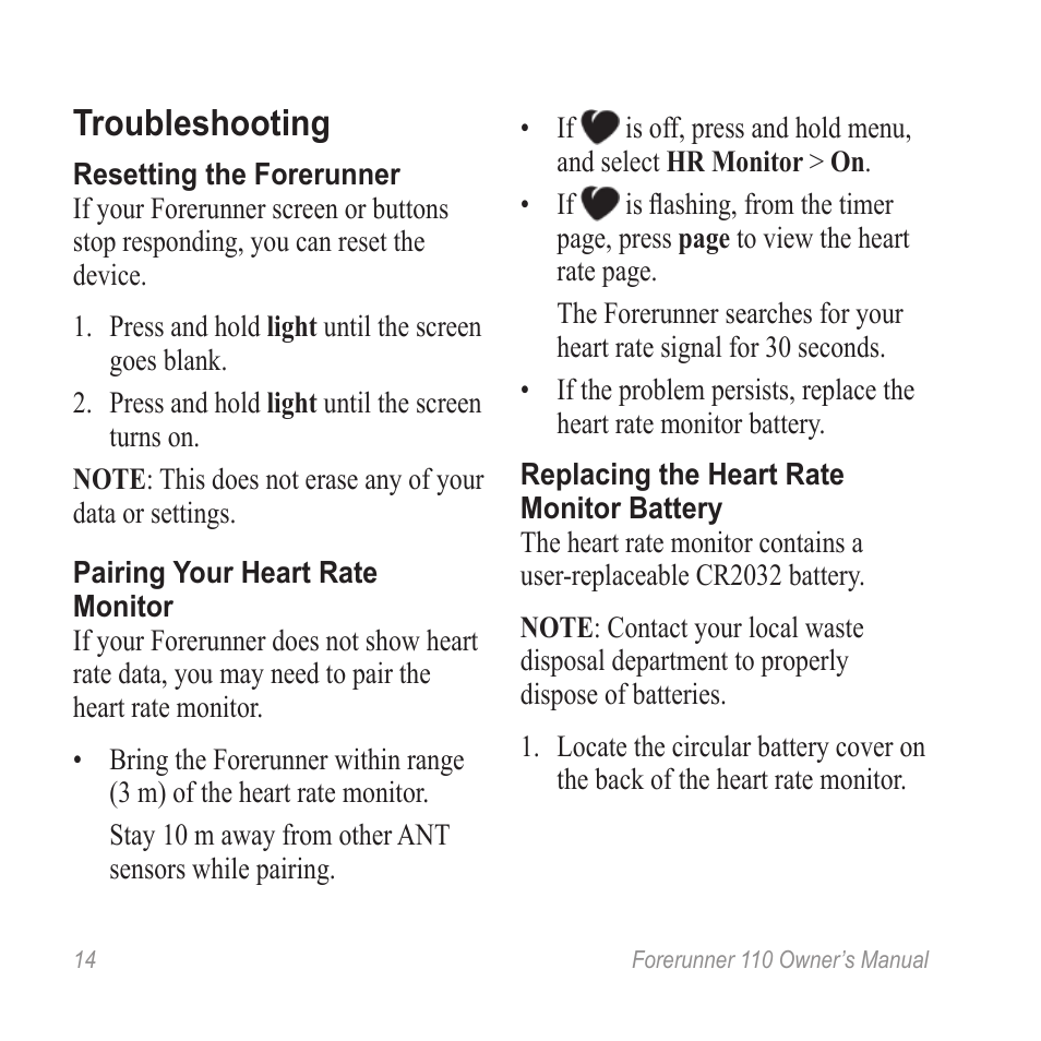 Troubleshooting | Graco FORERUNNER 110 User Manual | Page 14 / 16