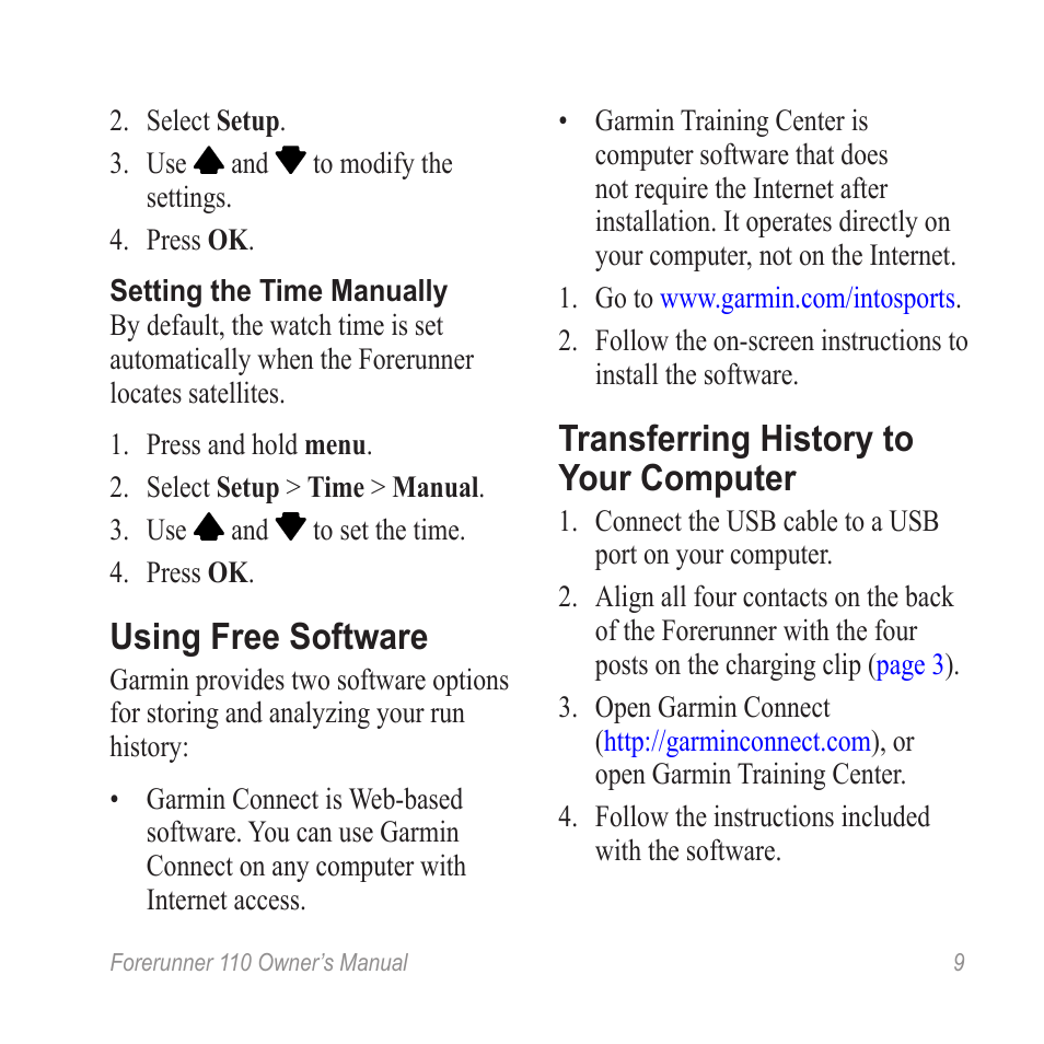 Using free software, Transferring history to your computer | Graco FORERUNNER 110 User Manual | Page 9 / 16