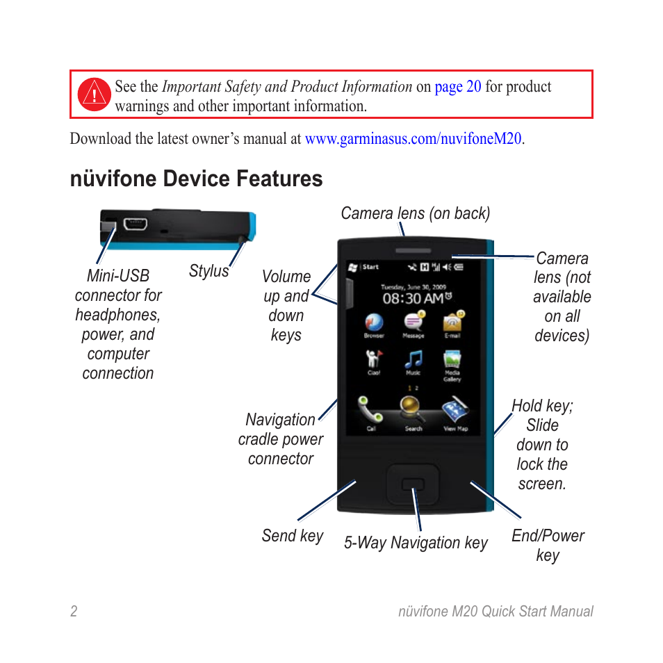 Nüvifone device features | Graco NVIFONE M20 User Manual | Page 2 / 28