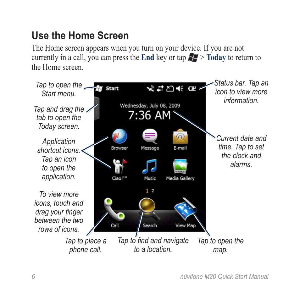 Use the home screen | Graco NVIFONE M20 User Manual | Page 6 / 28