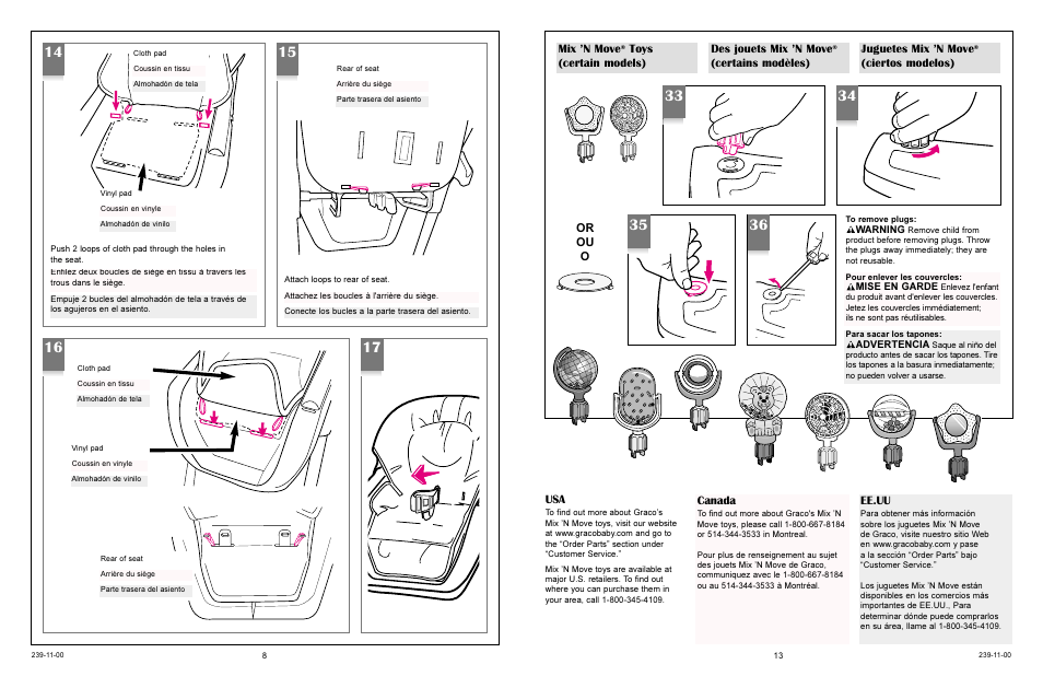 Canada, Ee.uu, Or ou o mix ’n move | Toys (certain models) des jouets mix ’n move, Certains modèles) juguetes mix ’n move, Ciertos modelos) | Graco 3848 User Manual | Page 13 / 20