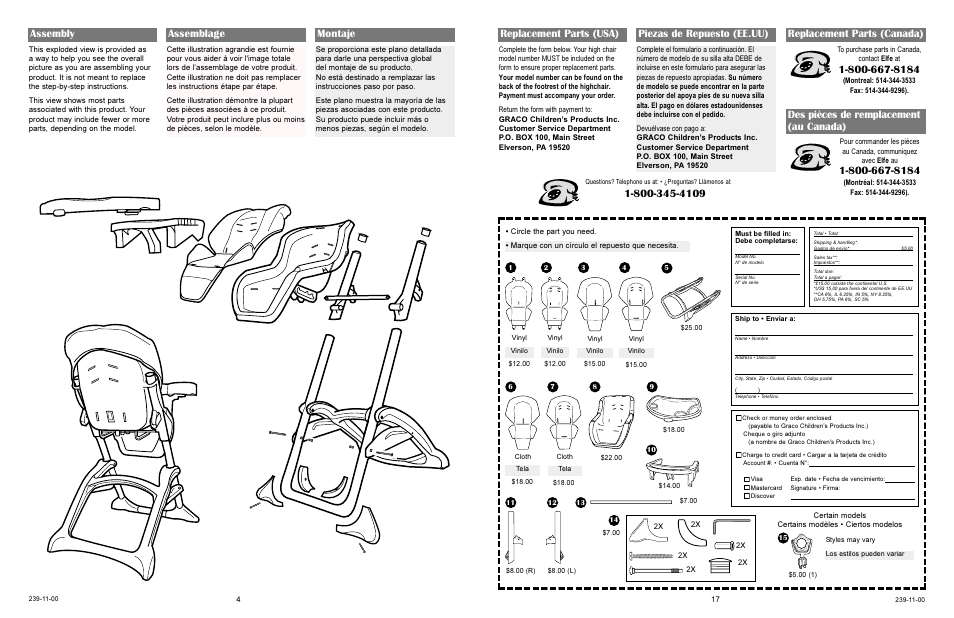 Assembly, Replacement parts (canada), Des pièces de remplacement (au canada) | Graco 3848 User Manual | Page 17 / 20