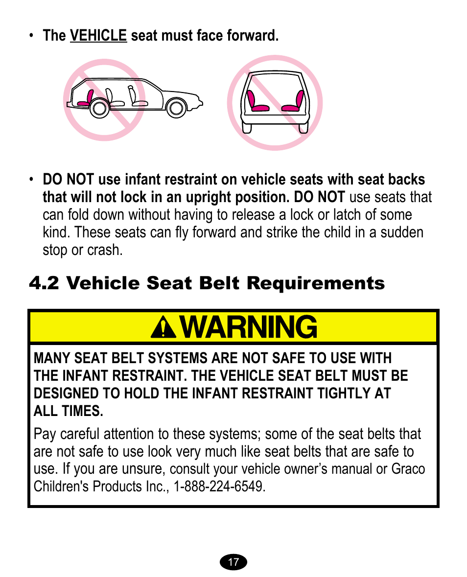 2 vehicle seat belt requirements | Graco 8474 User Manual | Page 17 / 66