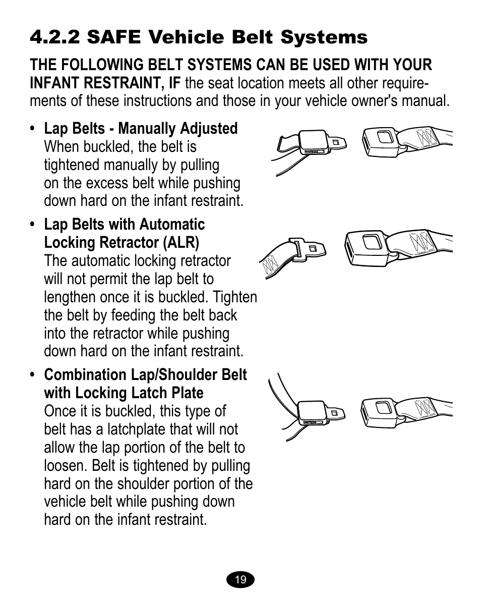 2 safe vehicle belt systems | Graco 8474 User Manual | Page 19 / 66