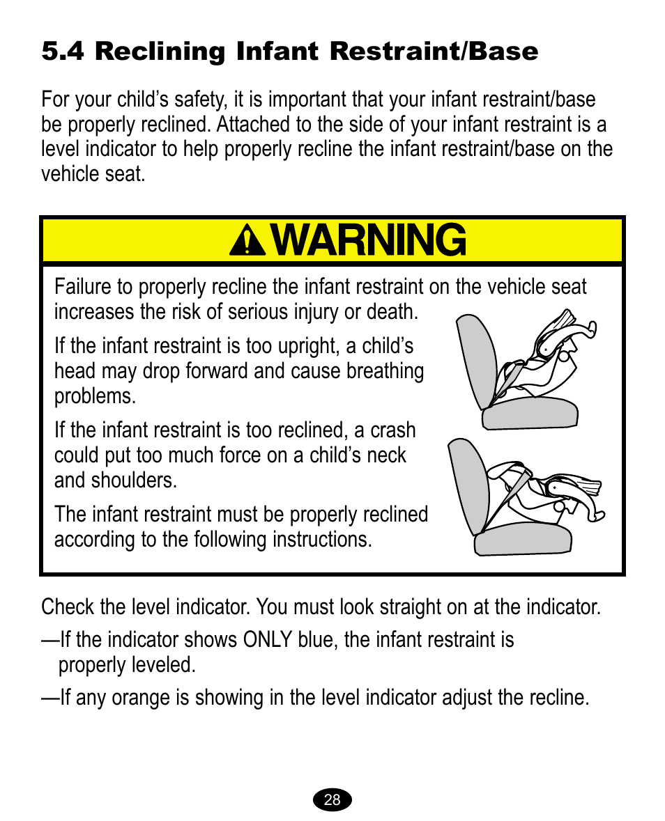 4 reclining infant restraint/base | Graco 8474 User Manual | Page 28 / 66