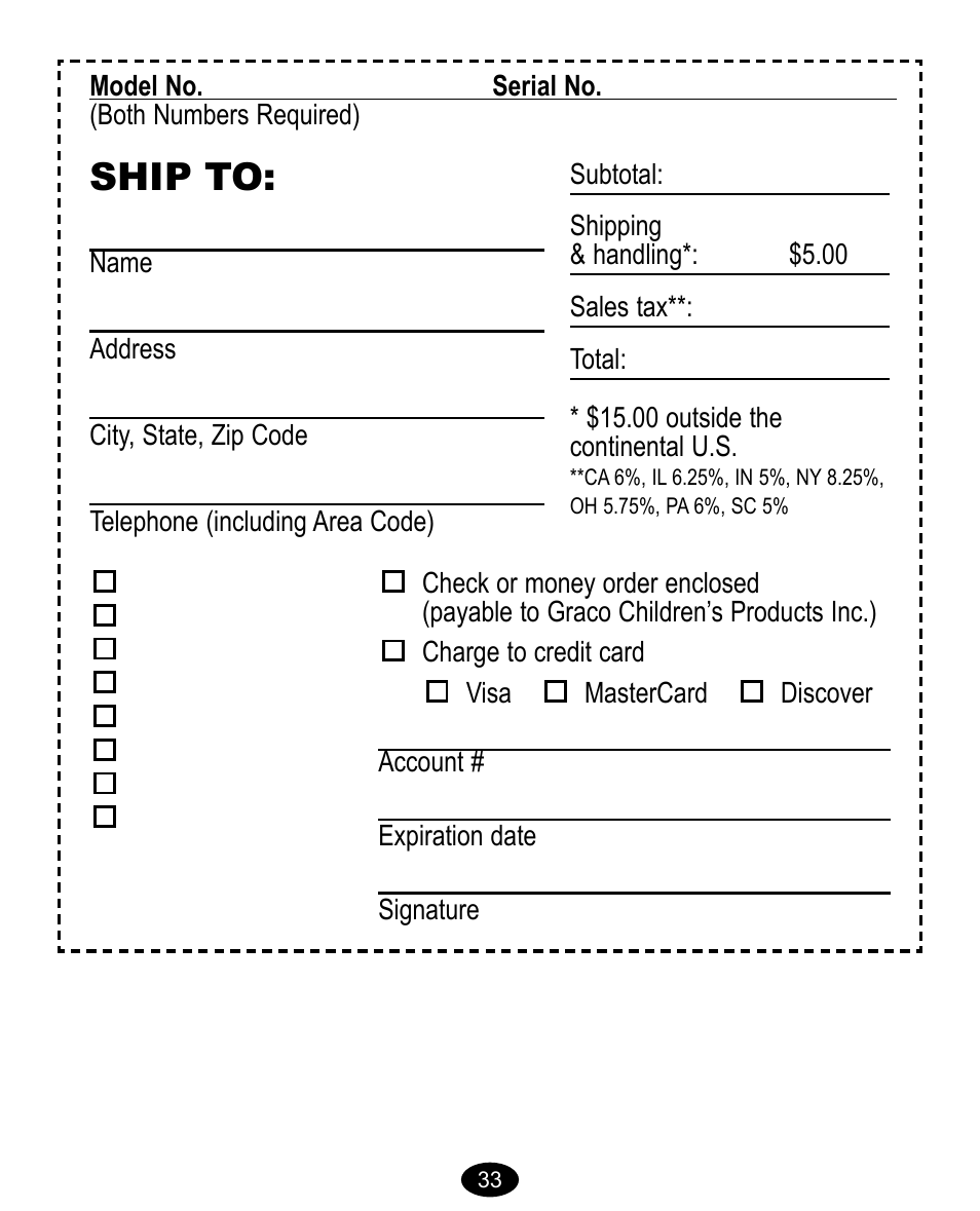 Ship to | Graco 8474 User Manual | Page 33 / 66