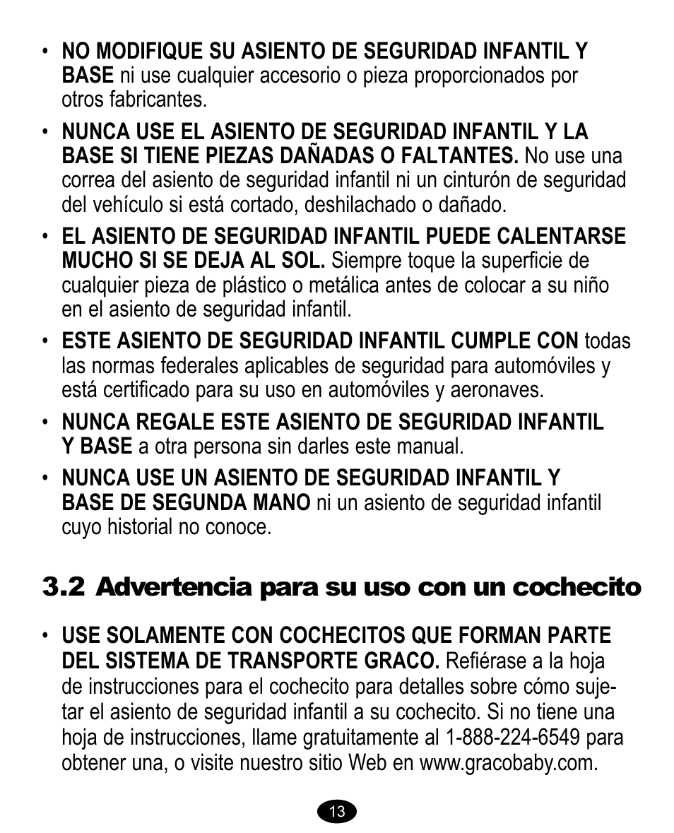 2 advertencia para su uso con un cochecito | Graco 8474 User Manual | Page 46 / 66