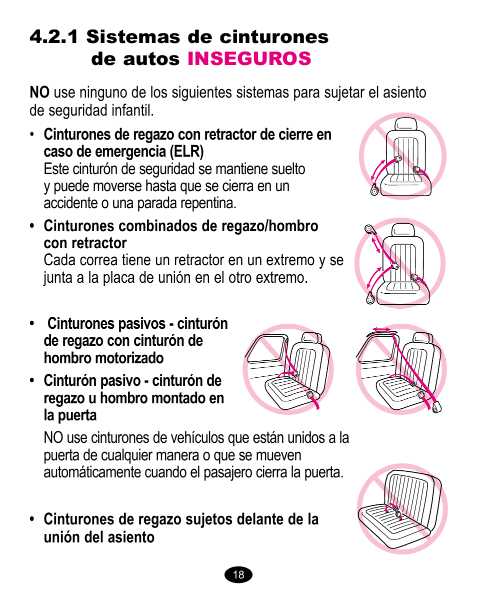 1 sistemas de cinturones de autos inseguros | Graco 8474 User Manual | Page 51 / 66