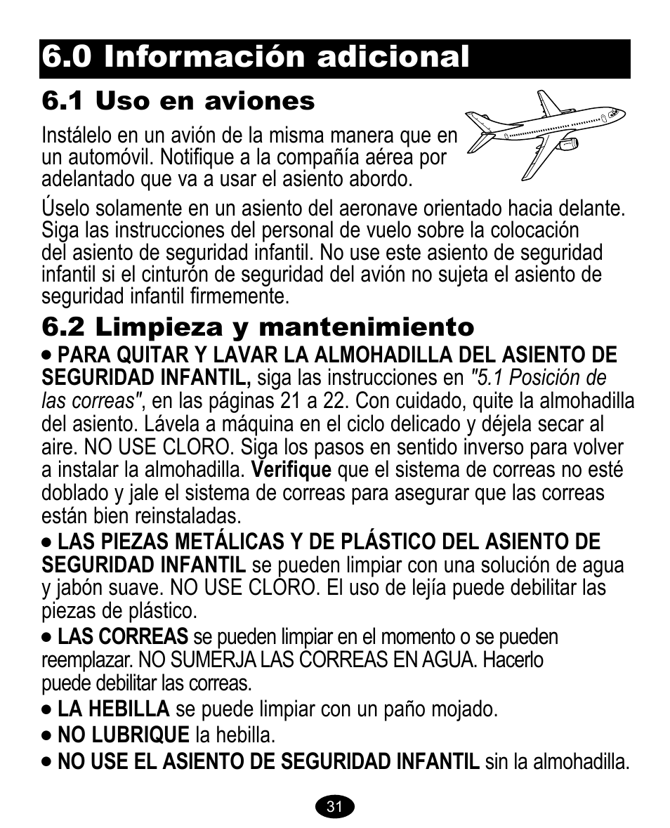 0 información adicional, 1 uso en aviones, 2 limpieza y mantenimiento | Graco 8474 User Manual | Page 64 / 66