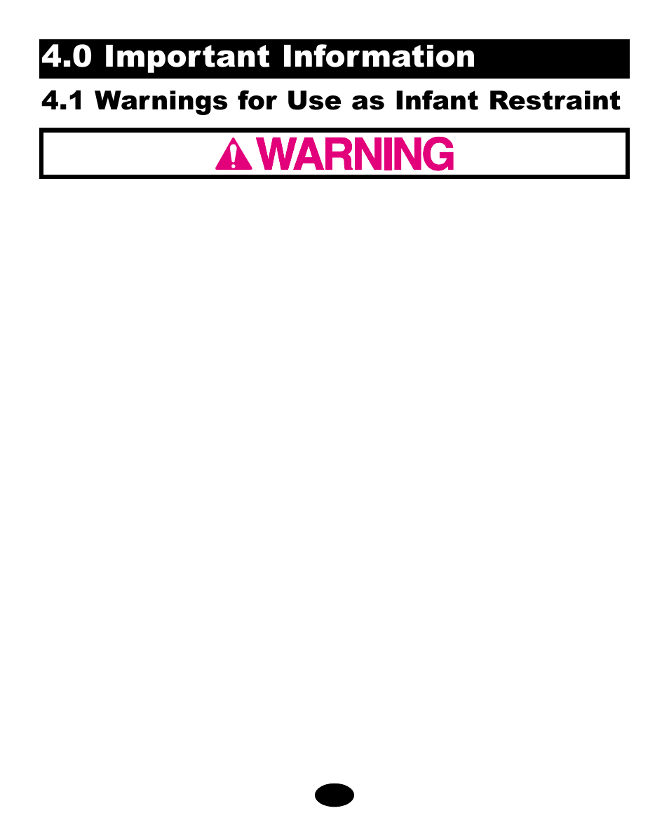 0 important information, 1 warnings for use as infant restraint | Graco ISPA008AA User Manual | Page 56 / 130