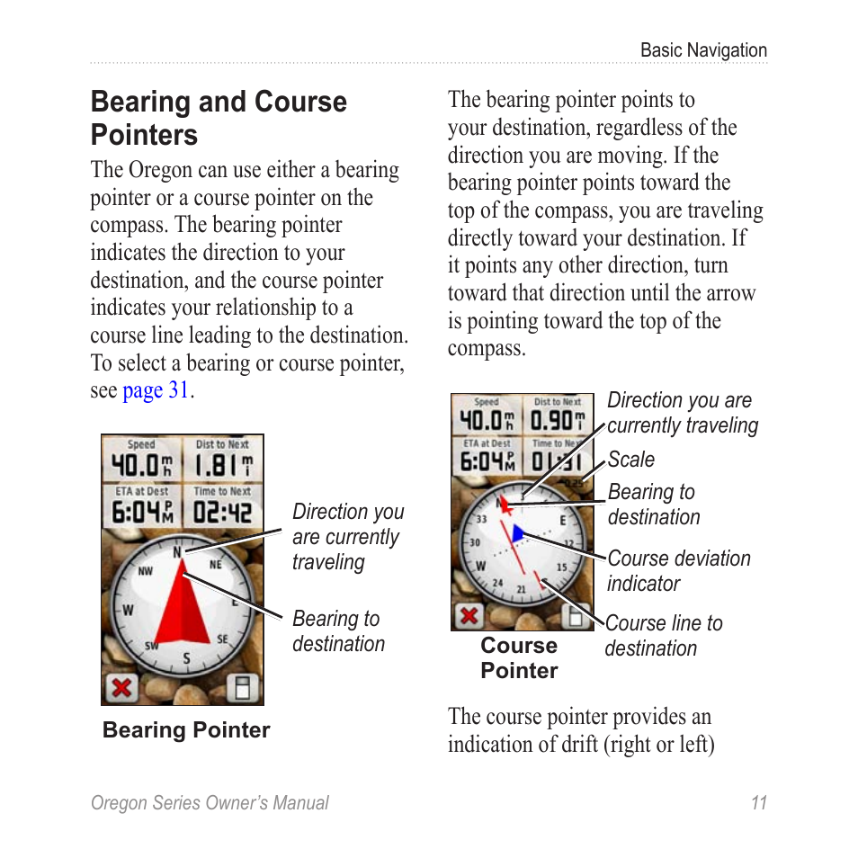 Bearing and course pointers | Garmin Oregon 450 User Manual | Page 17 / 52