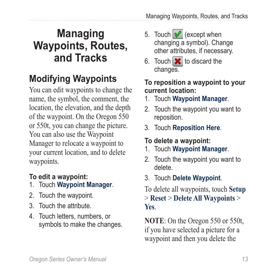 Managing waypoints, Routes, and tracks, Modifying waypoints | Managing waypoints, routes, and tracks | Garmin Oregon 450 User Manual | Page 19 / 52