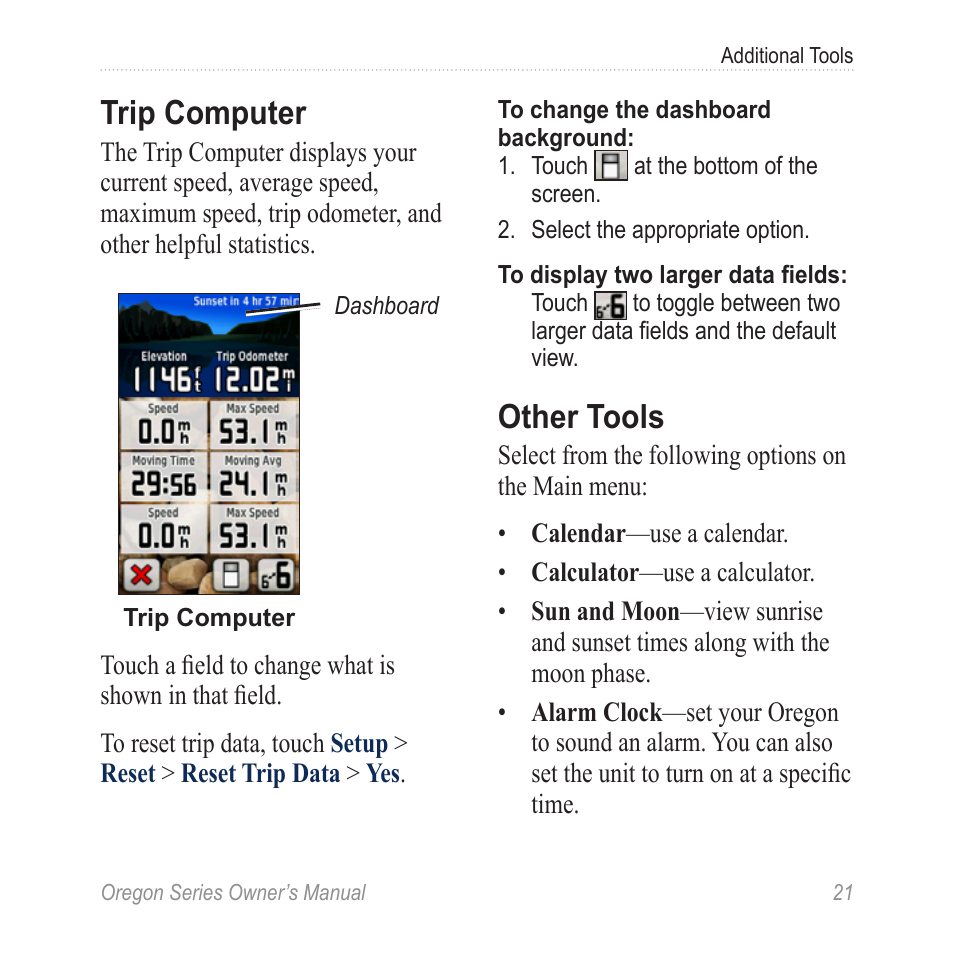 Trip computer, Other tools | Garmin Oregon 450 User Manual | Page 27 / 52