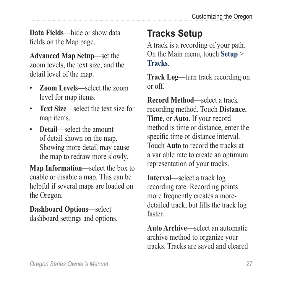 Tracks setup | Garmin Oregon 450 User Manual | Page 33 / 52