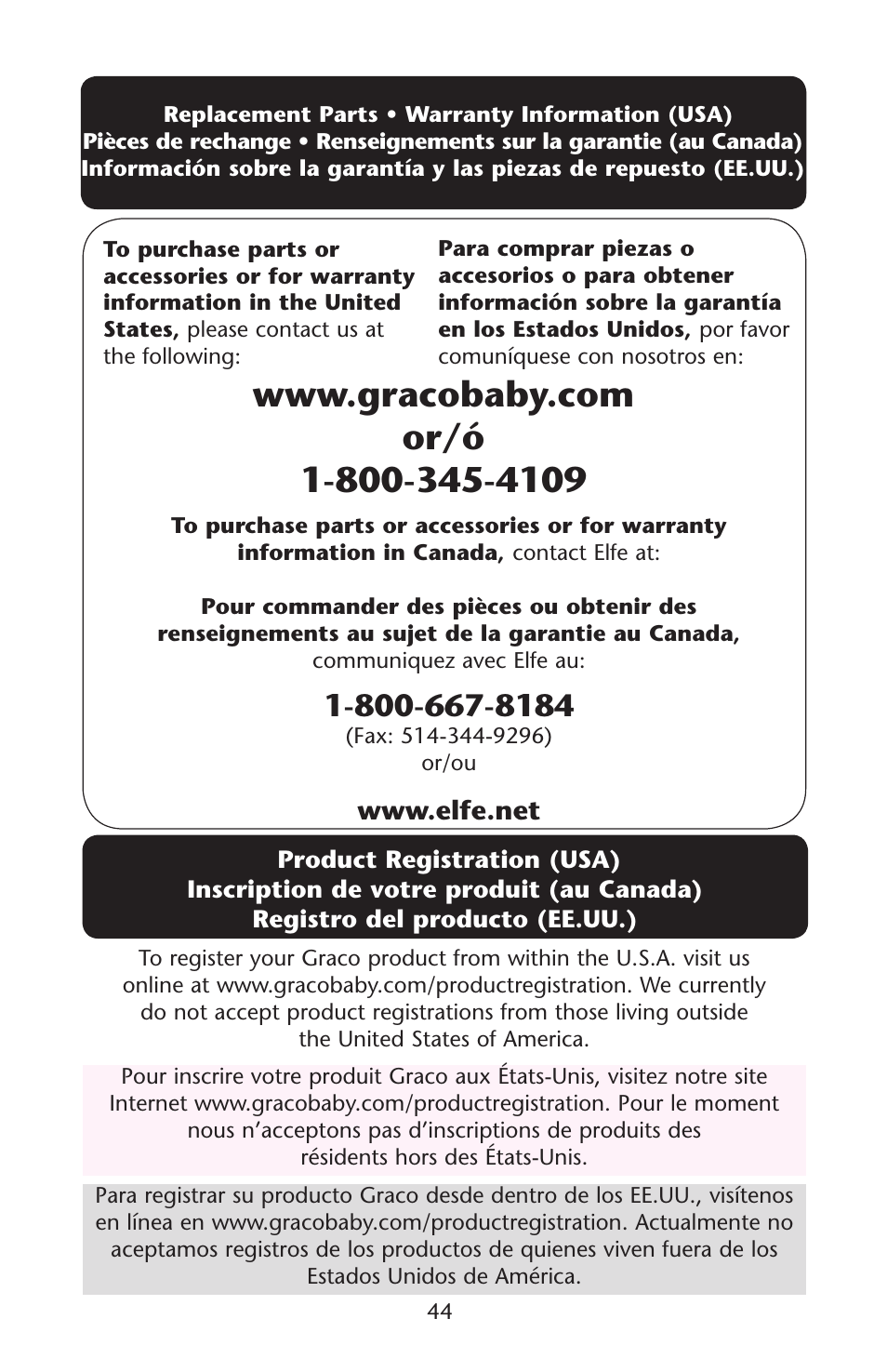 Graco Silhouette Swing User Manual | Page 44 / 44