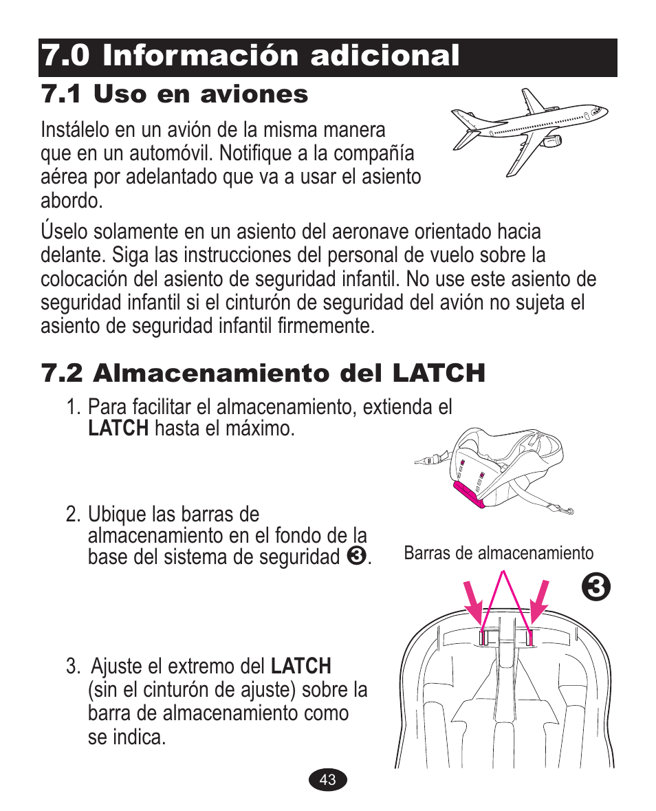 0 información adicional, 1 uso en aviones, 2 almacenamiento del latch | Graco ISPA237AA User Manual | Page 131 / 136