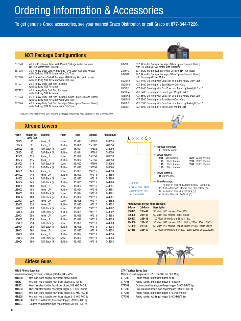 Ordering information & accessories, Xtreme lowers, Airless guns | Nxt package configurations | Graco Xtreme X80 User Manual | Page 6 / 8