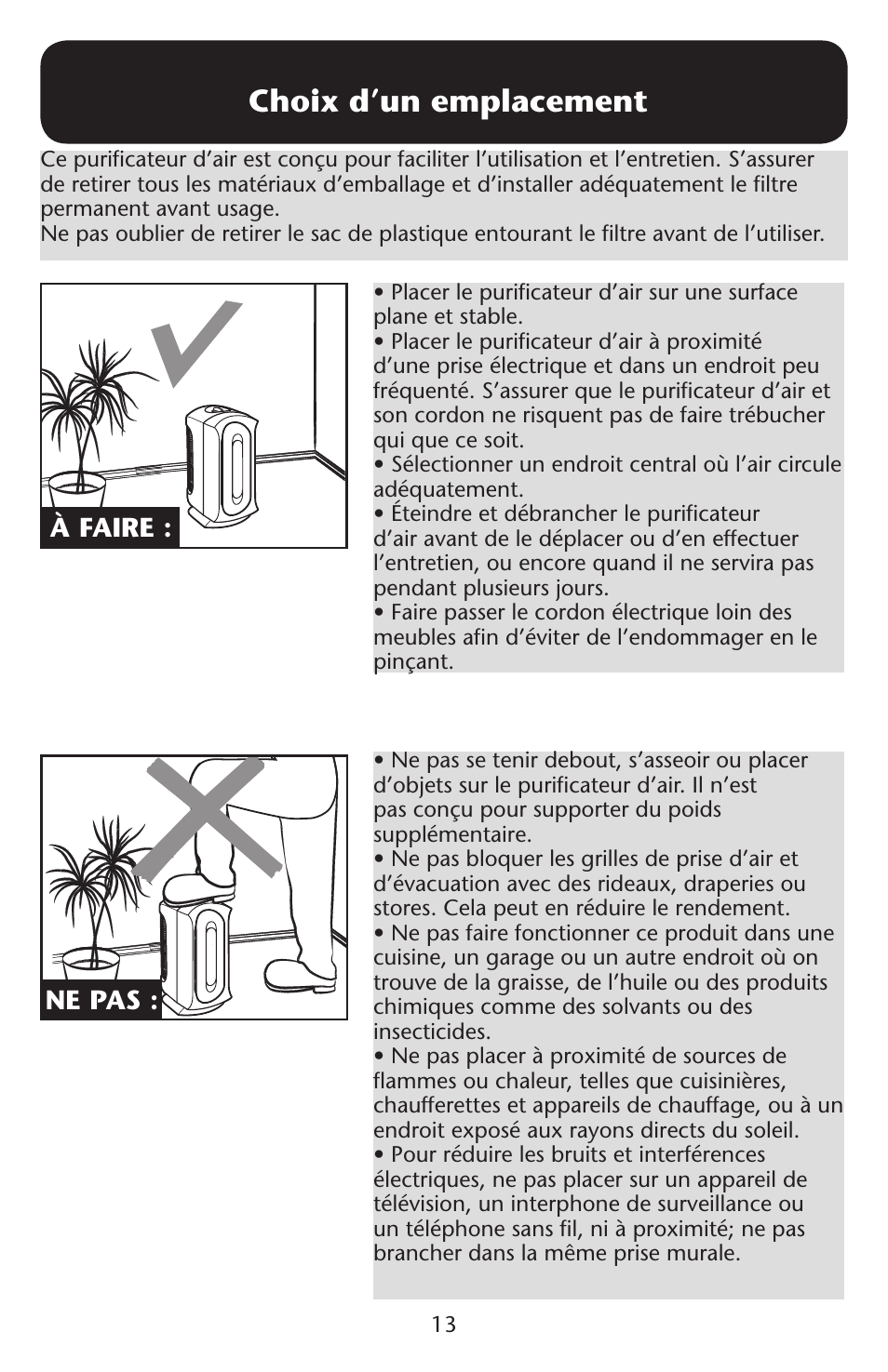 Choix d’un emplacement, À faire, Ne pas | Graco ISPD024AB User Manual | Page 13 / 20