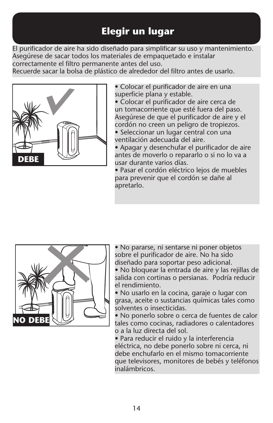 Elegir un lugar, Debe, No debe | Graco ISPD024AB User Manual | Page 14 / 20