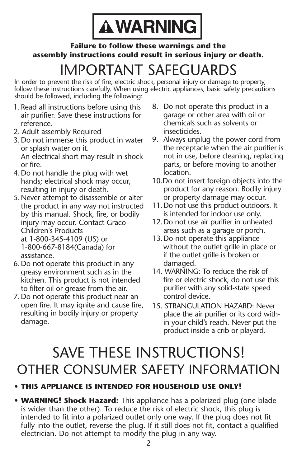 Important safeguards, Save these instructions, Other consumer safety information | Graco ISPD024AB User Manual | Page 2 / 20