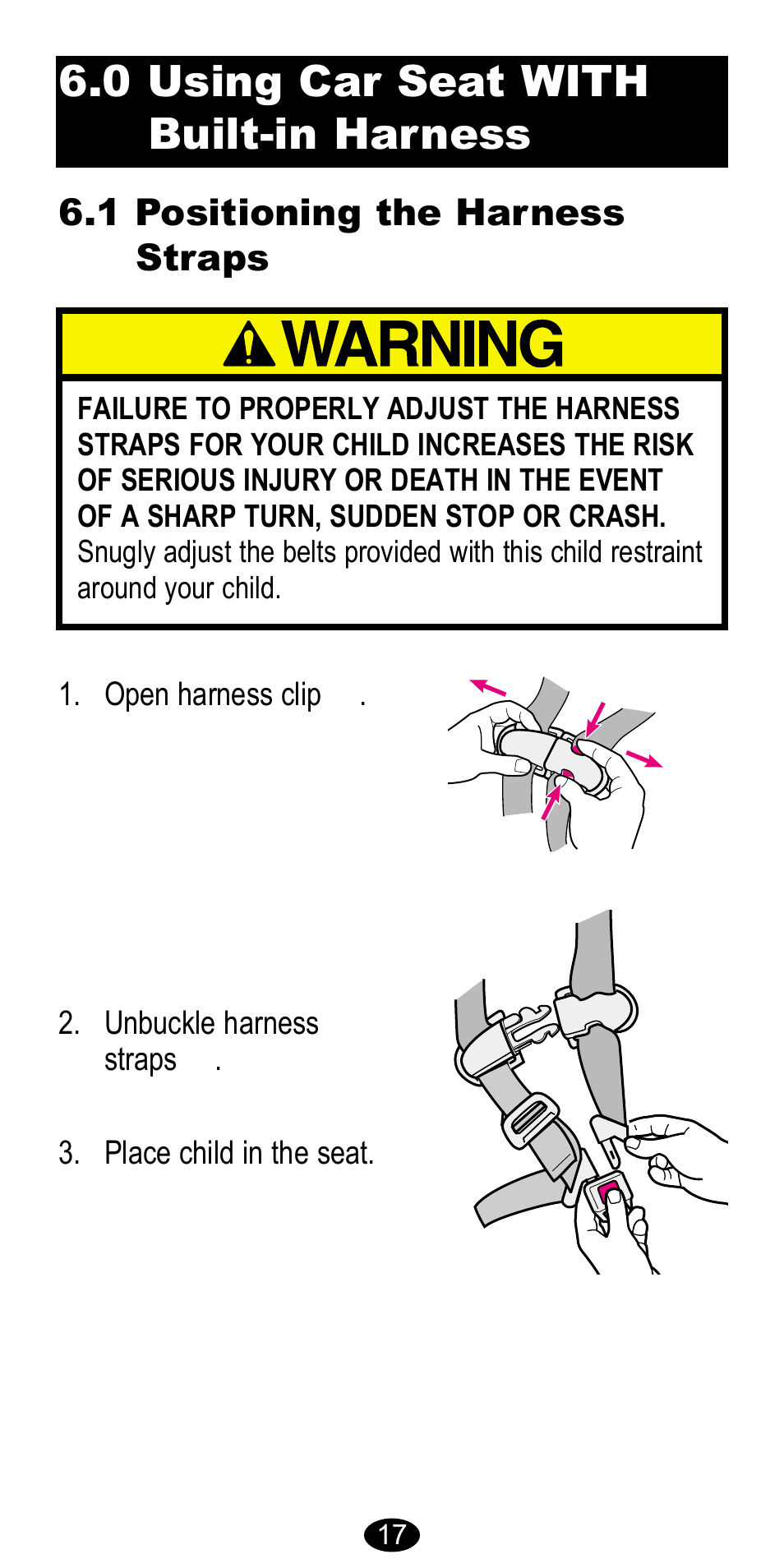 0 using car seat with built-in harness | Graco CarGo 8485 User Manual | Page 17 / 68