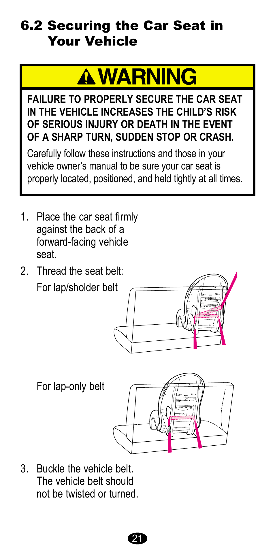 2 securing the car seat in your vehicle | Graco CarGo 8485 User Manual | Page 21 / 68