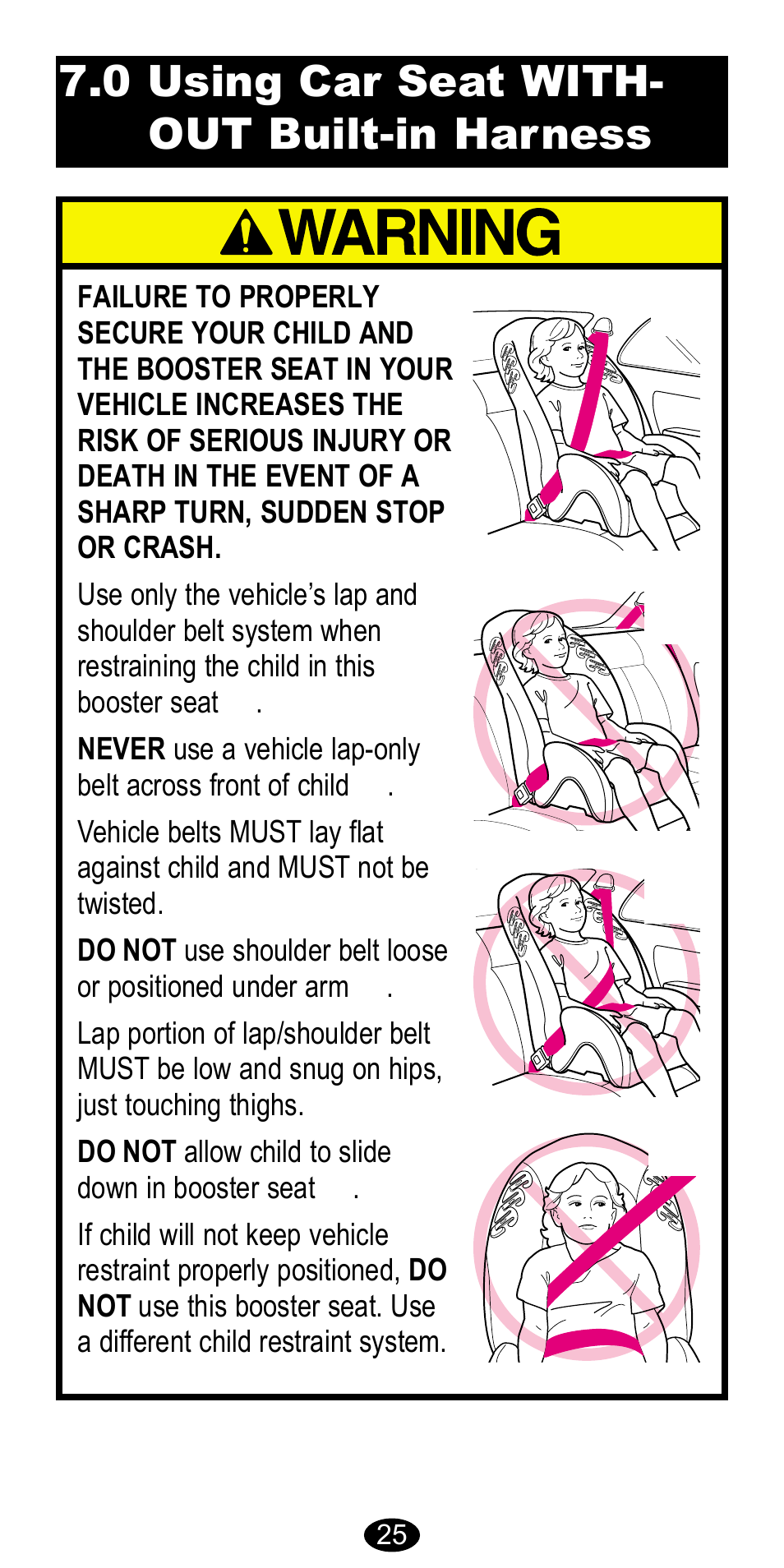 0 using car seat with- out built-in harness | Graco CarGo 8485 User Manual | Page 25 / 68