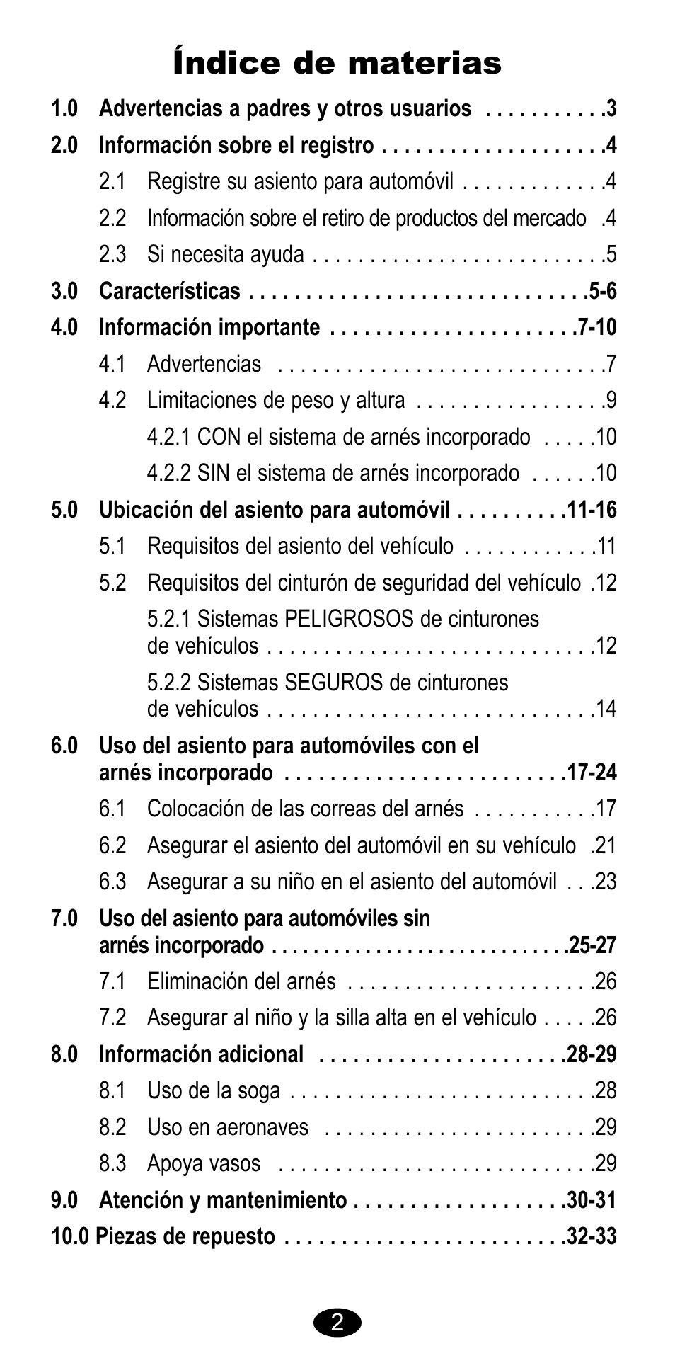 Índice de materias | Graco CarGo 8485 User Manual | Page 36 / 68