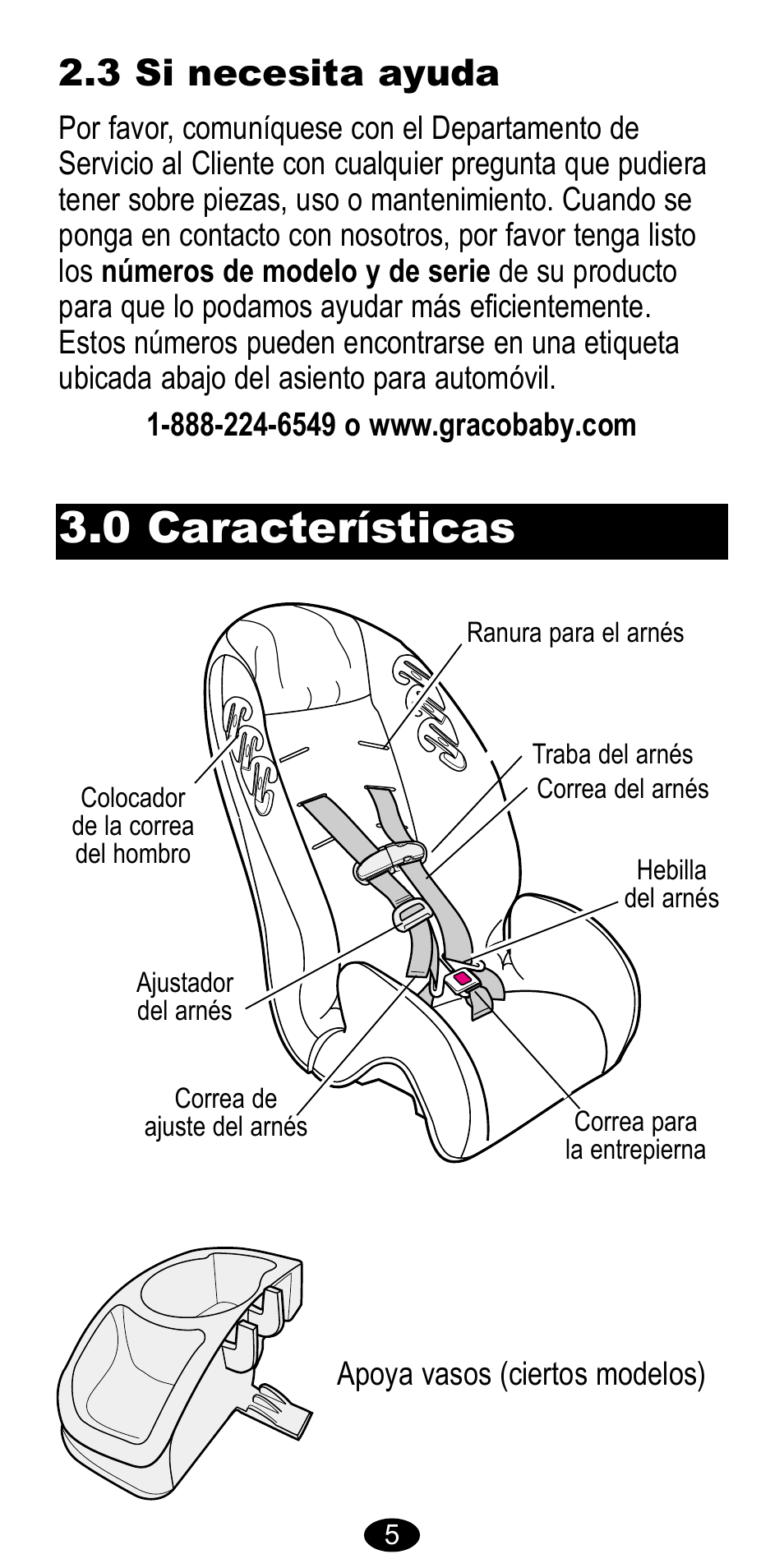 0 características, 3 si necesita ayuda | Graco CarGo 8485 User Manual | Page 39 / 68