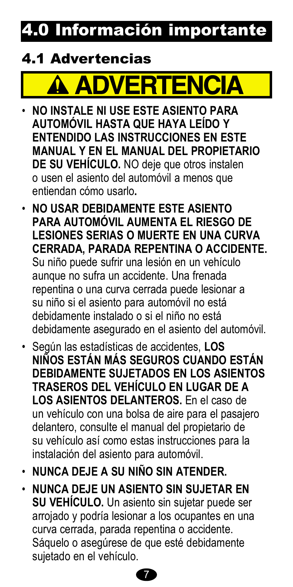 0 información importante, 1 advertencias | Graco CarGo 8485 User Manual | Page 41 / 68