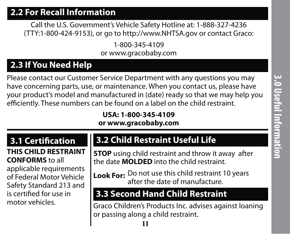 0 u seful inf orma tion | Graco SMART SEAT PD163434A User Manual | Page 11 / 60