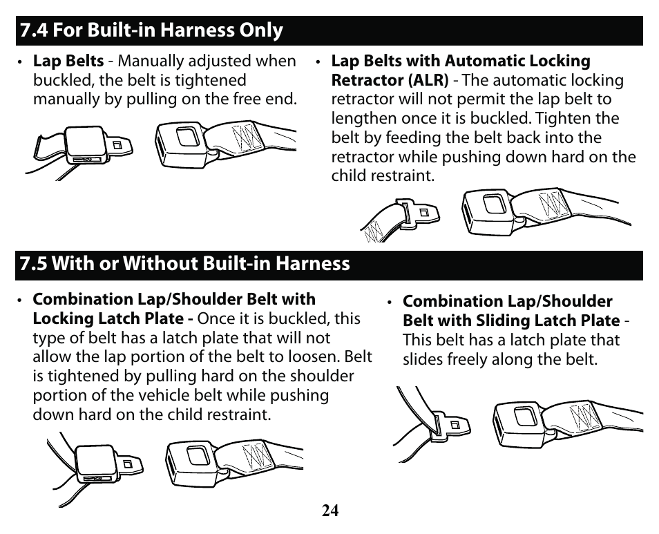 4 for built-in harness only, 5 with or without built-in harness | Graco SMART SEAT PD163434A User Manual | Page 24 / 60