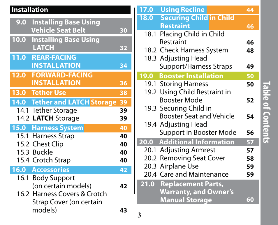 Table of cont ents | Graco SMART SEAT PD163434A User Manual | Page 3 / 60