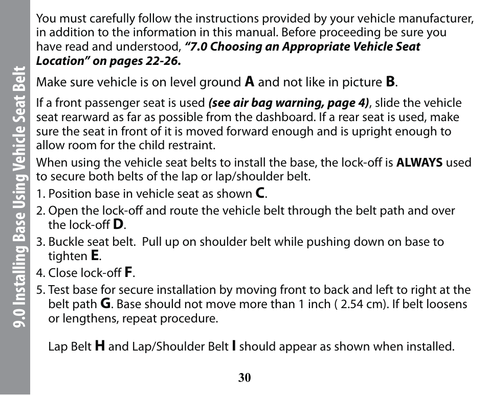 0 installing base u sing vehicle s ea t belt | Graco SMART SEAT PD163434A User Manual | Page 30 / 60