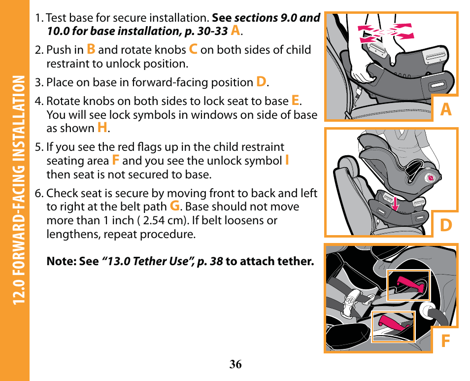 0 forw ard-f acing inst all ation | Graco SMART SEAT PD163434A User Manual | Page 36 / 60