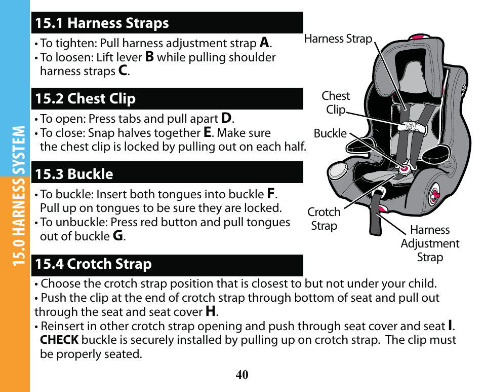 0 harness system | Graco SMART SEAT PD163434A User Manual | Page 40 / 60