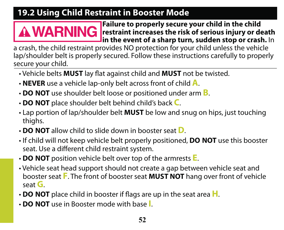 2 using child restraint in booster mode | Graco SMART SEAT PD163434A User Manual | Page 52 / 60